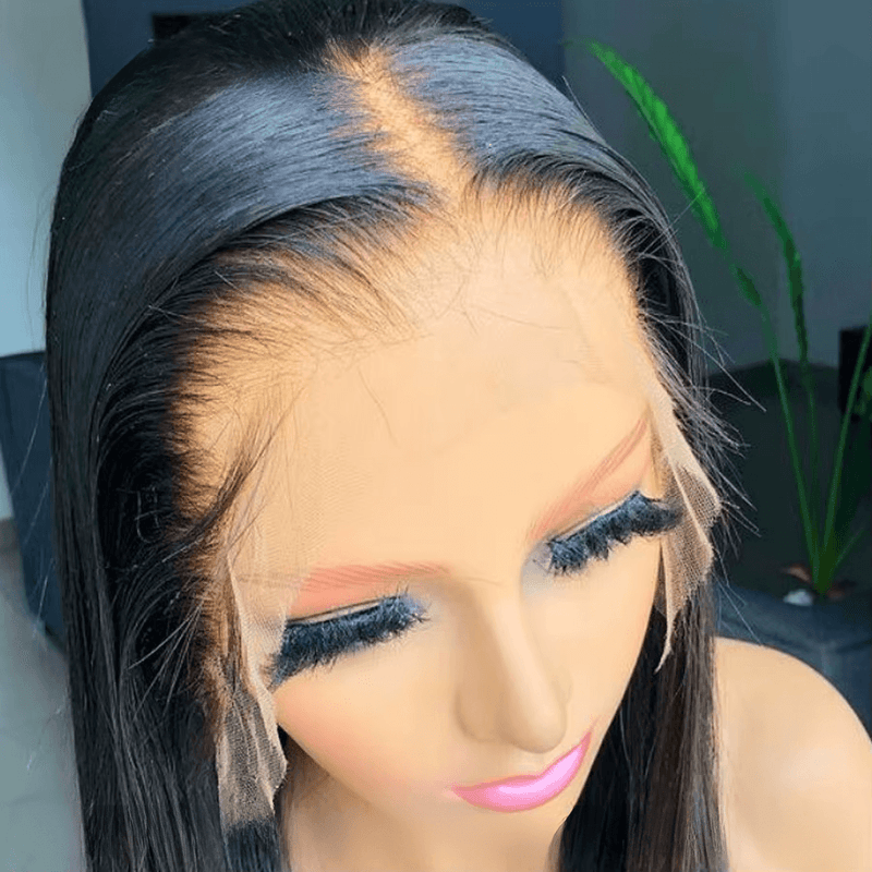 CHARLIE - Peruca curta frontal HD Lace real, corte reto, cabelo humano 13x4, Pre Plucked, sem cola