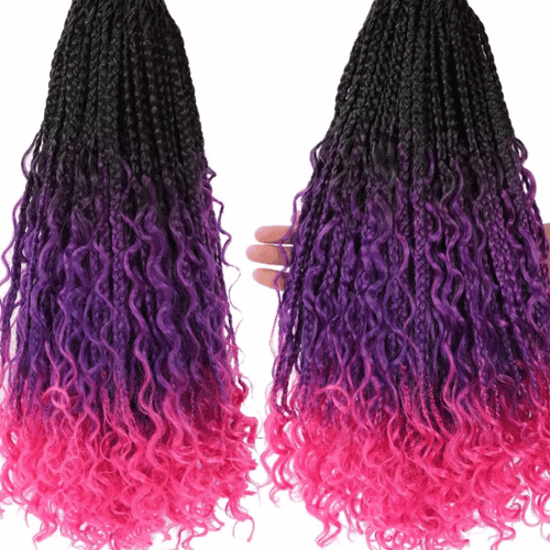 Crochet Goddess Box Braids com pontas cacheadas Bob Bohemian, 1B 30 Cabelo sintético azul ombré