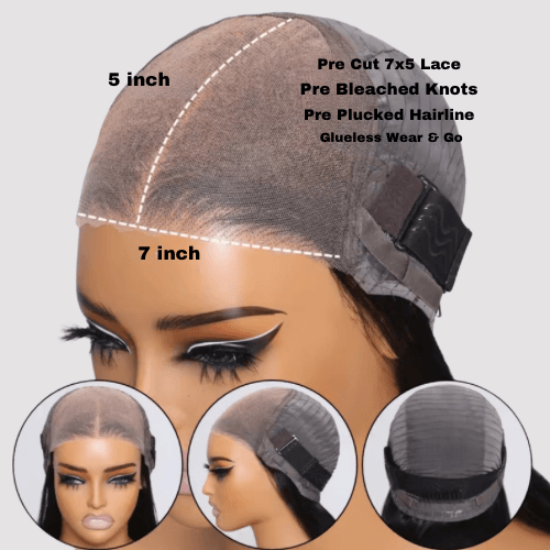 NAMIKO - Peruca de Cabelo Humano pré-cortada, pré-descolorida, 7x5, com ondas soltas e franja, sem cola, Pre Plucked, com Lace frontal