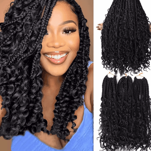 Crochet Goddess Box Braids com pontas cacheadas Bob Bohemian, 1B 30 Cabelo sintético azul ombré