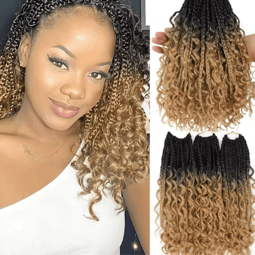 Crochet Goddess Box Braids com pontas cacheadas Bob Bohemian, 1B 30 Cabelo sintético azul ombré