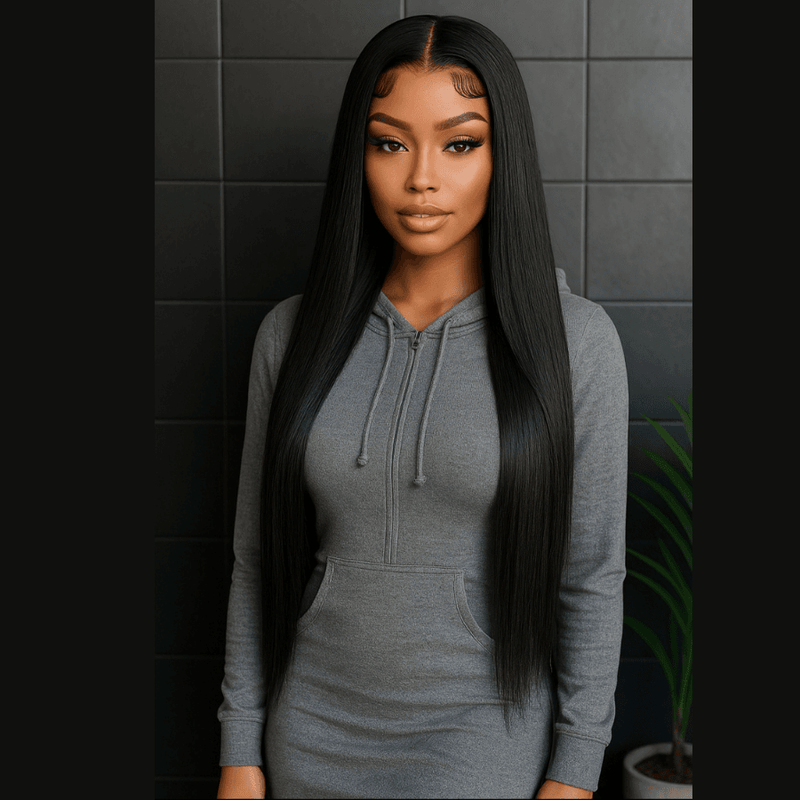 AMBER - Peruca preta sem cola 5x5 HD Lace Closure Perucas de cabelo humano Pre Plucked, lisas e prontas para usar