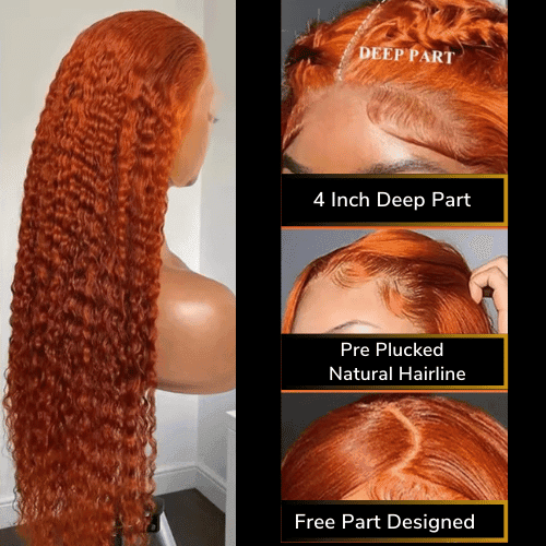 MAYA
Peruca de renda frontal ruiva laranja, cabelo humano, Deep Wave
