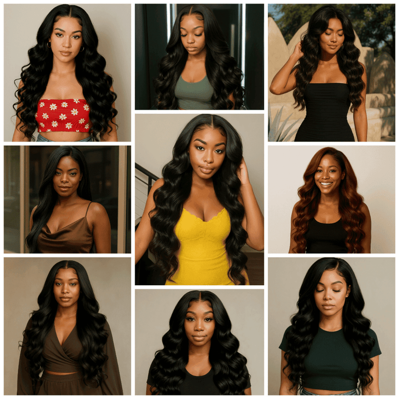 ZOË - Use e vá peruca frontal de renda com ondas corporais pré-descoloridas, nós 6x9 M, peruca de renda sem cola, cabelo humano pré-cortado e pré-arrancado