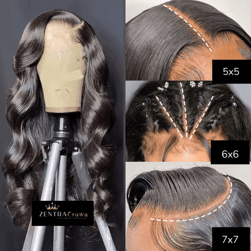 MARISA - Perucas de fechamento HD Lace 7x7, 34 polegadas, cabelo Remy ondulado, 6x6 HD, cabelo humano, Pre Plucked, sem cola