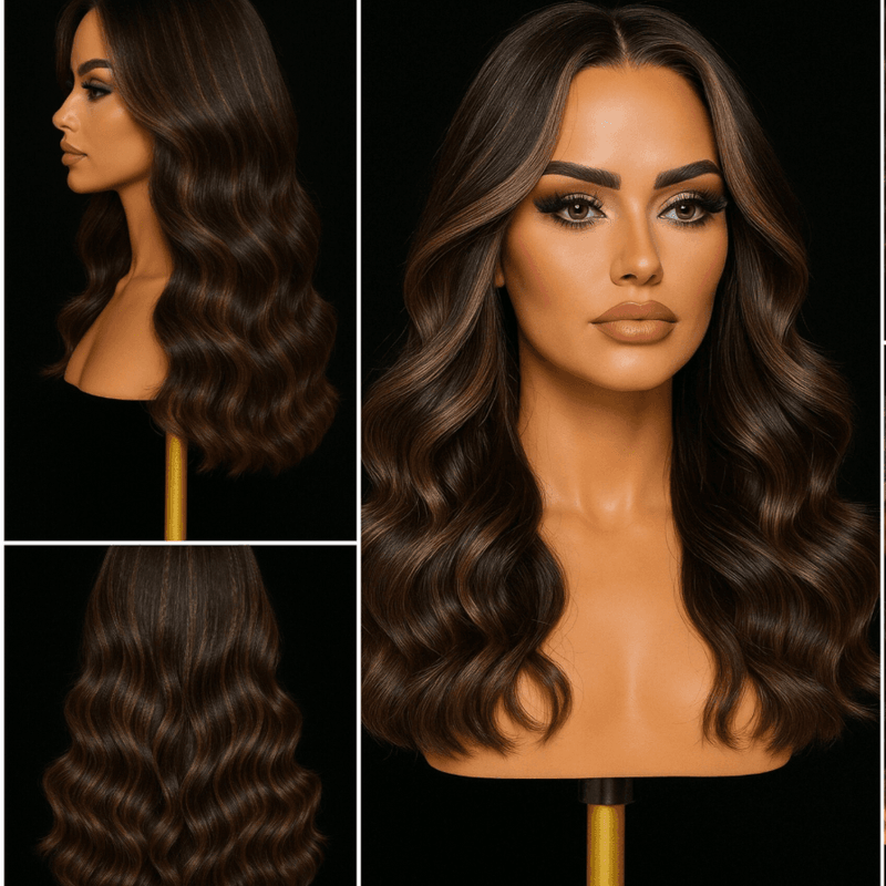 MELODY
2/30 Perucas BOB com Mechas 13x4 HD, Cabelo Humano com Renda Frontal
(Perucas sem Cola, Prontas para Usar) Onduladas 5x5 HD, Fecho de Renda