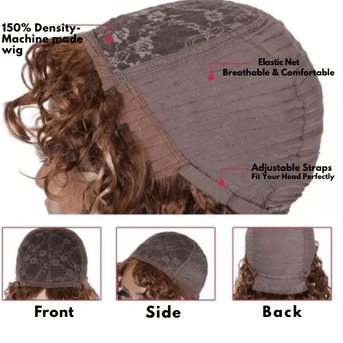 EBONY - Layer Cut Mocha Medium Brown Human Hair Wigs, Straight Wig With Bangs