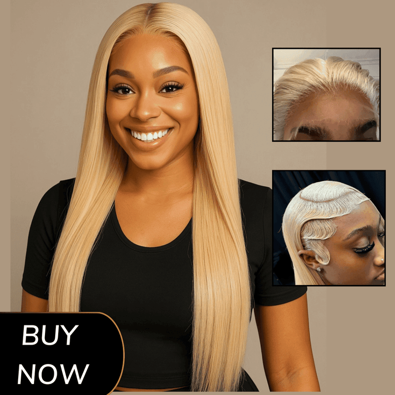 BARBIE - 613 Loira HD Lace Frontal Completa Liso, Perucas de Cabelo Humano Pré-Selecionadas Repartição Profunda Cabelo Brasileiro