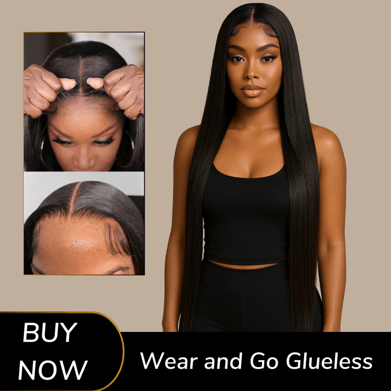 AMBER - Peruca preta sem cola 5x5 HD Lace Closure Perucas de cabelo humano Pre Plucked, lisas e prontas para usar