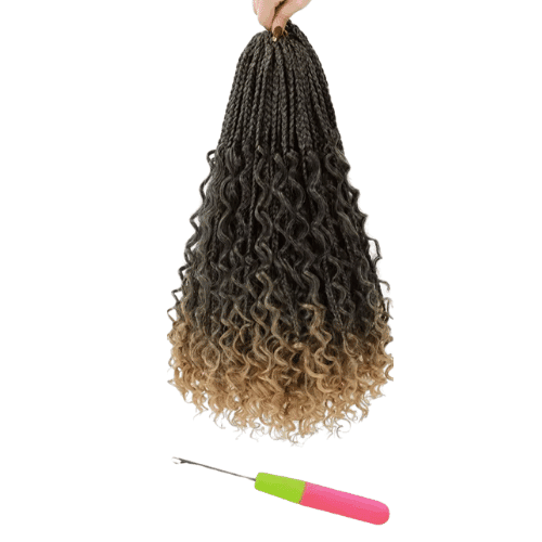 Crochet Goddess Box Braids com pontas cacheadas Bob Bohemian, 1B 30 Cabelo sintético azul ombré
