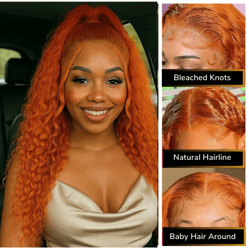 MAYA
Peruca de renda frontal ruiva laranja, cabelo humano, Deep Wave