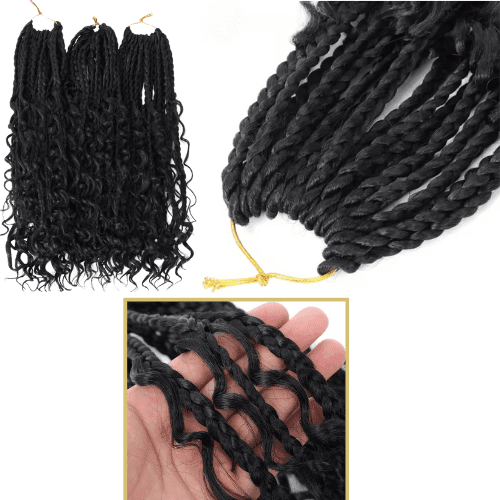 Crochet Goddess Box Braids com pontas cacheadas Bob Bohemian, 1B 30 Cabelo sintético azul ombré