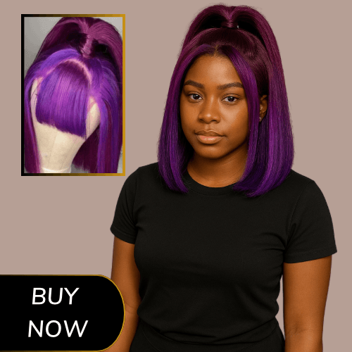 VIOLETA
Peruca curta Bob 180% cabelo humano Front Lace roxa escura
