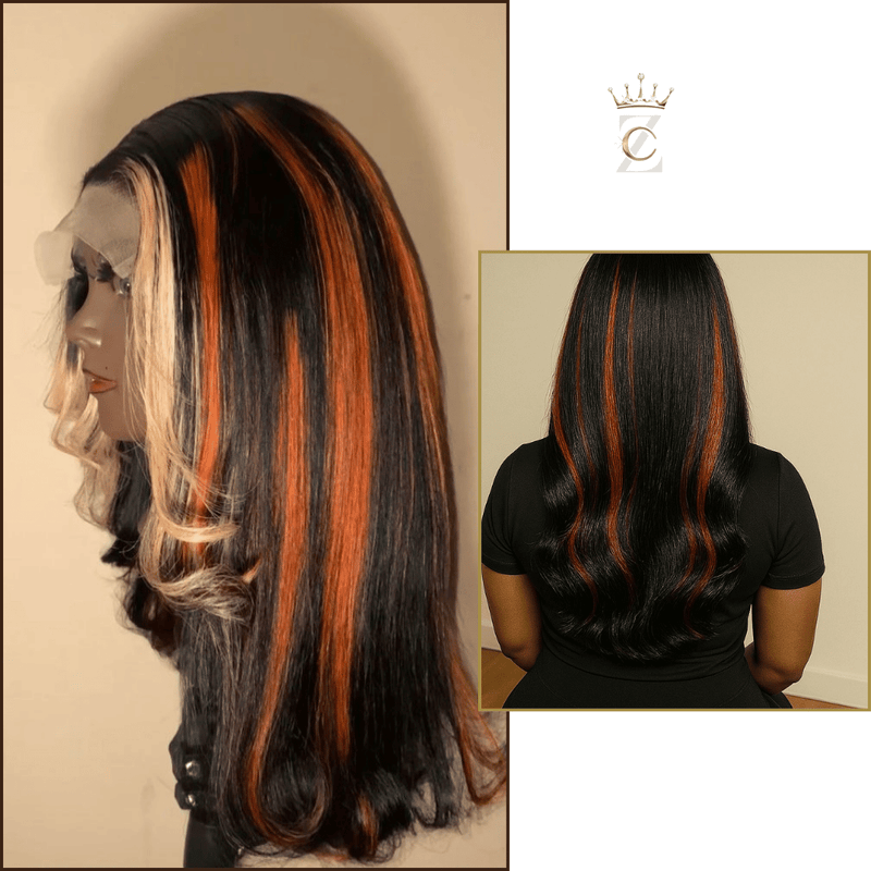 ROXXANE - 7x5 Glueless Wig Human Hair Red Blonde Highlight Loose Wave Wigs Pre Bleached & Pre Cut Lace
