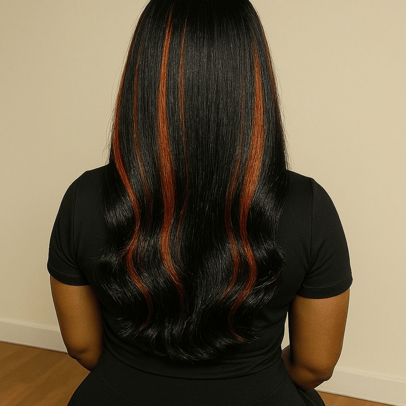 ROXXANE - 7x5 Glueless Wig Human Hair Red Blonde Highlight Loose Wave Wigs Pre Bleached & Pre Cut Lace