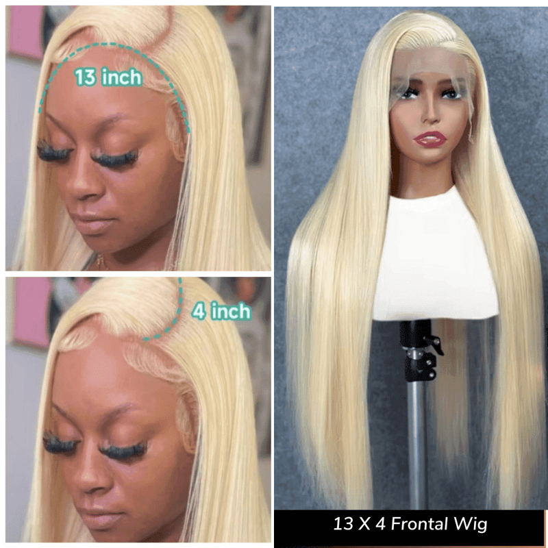 BARBIE - 613 Loira HD Lace Frontal Completa Liso, Perucas de Cabelo Humano Pré-Selecionadas Repartição Profunda Cabelo Brasileiro