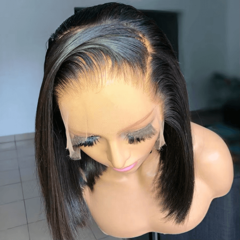 CHARLIE - Peruca curta frontal HD Lace real, corte reto, cabelo humano 13x4, Pre Plucked, sem cola