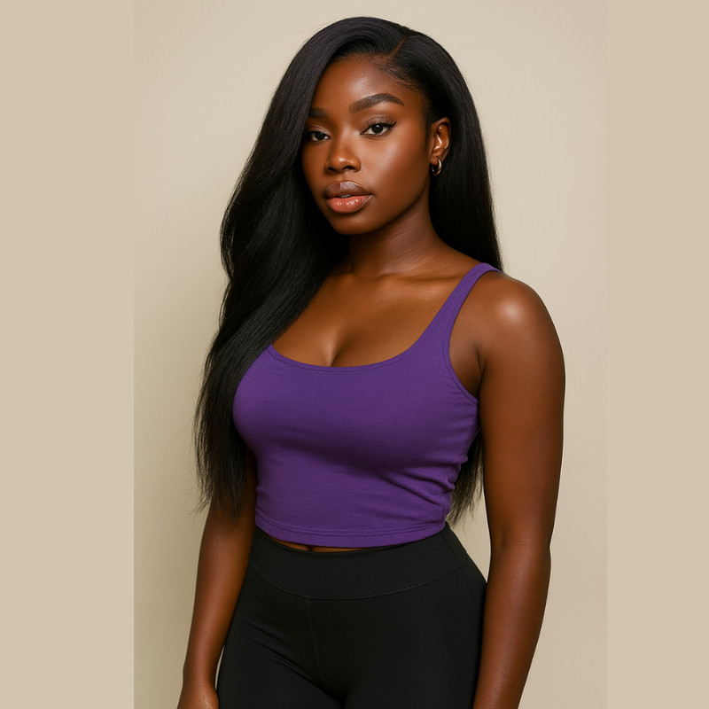 HANNA - Kinky Straight V Part Wig U Part Wig 100% Human Hair No Glue Minimal Leave Out, Wig With Drawstring